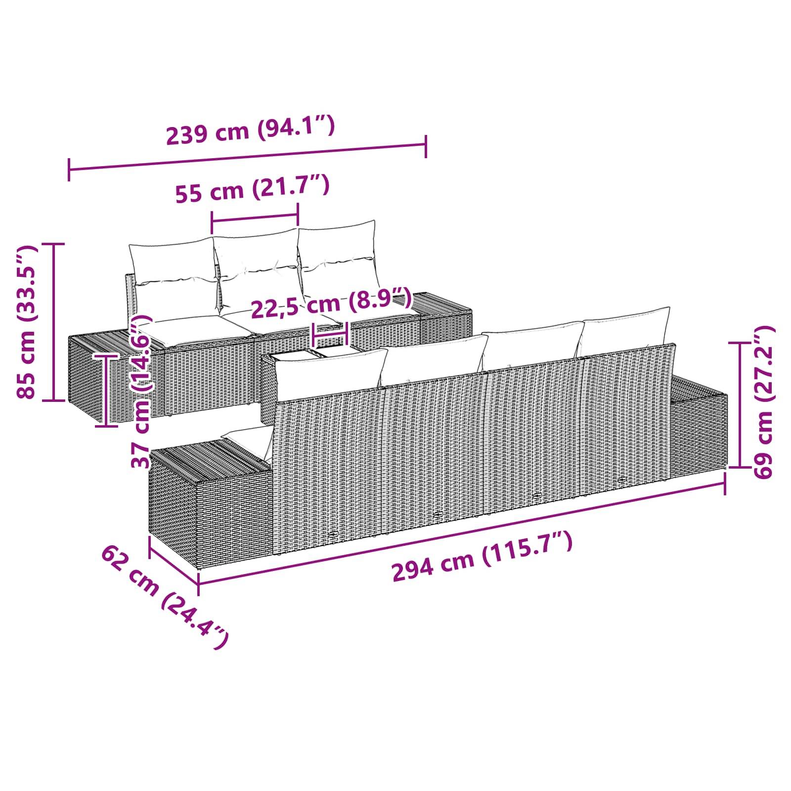 vidaXL Sofa Set 8 stk. Schwarz [Synthetisch]: Poly Rattan