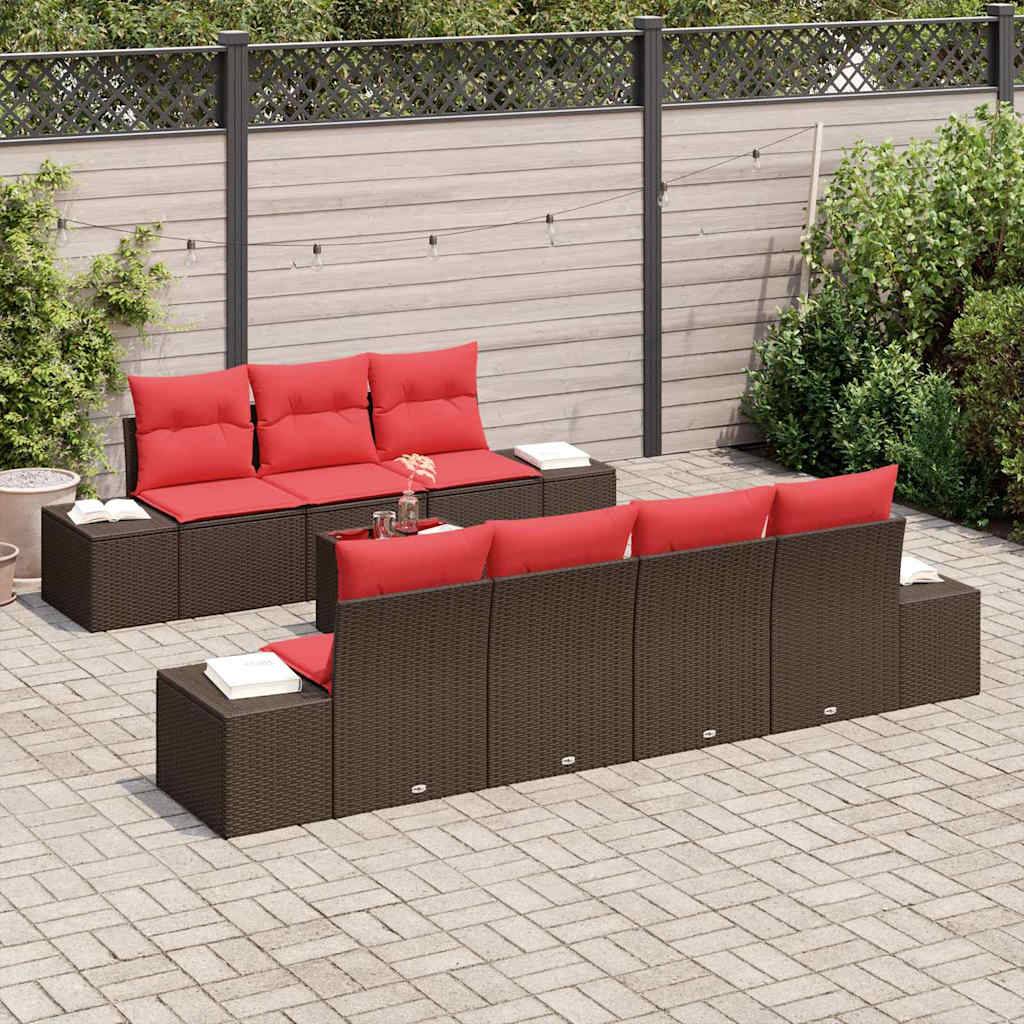 vidaXL Sofa Set mit Kissen 8 pcs Braun Poly Rattan
