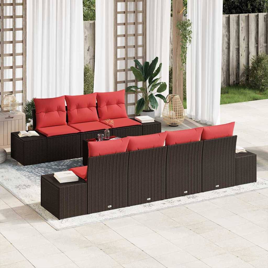 vidaXL Sofa Set mit Kissen 8 pcs Braun Poly Rattan