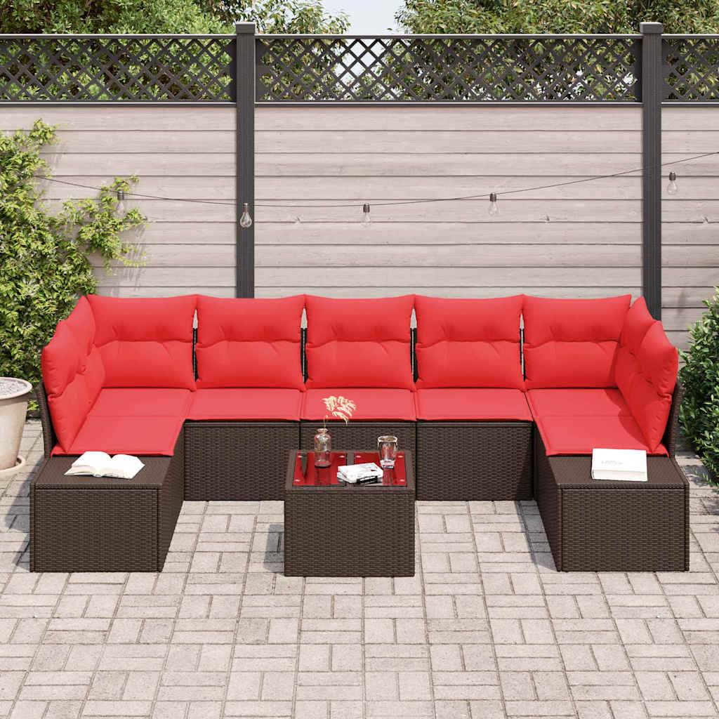 vidaXL Sofa Set mit Kissen 8 pcs Braun Poly Rattan