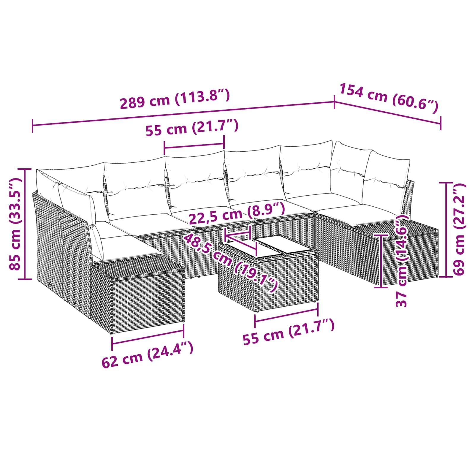 vidaXL Garten-Sofa-Set 8 stk. Schwarz und Türkis Poly-Rattan