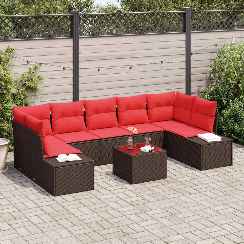 vidaXL Sofa Set mit Kissen 8 pcs Braun Poly Rattan