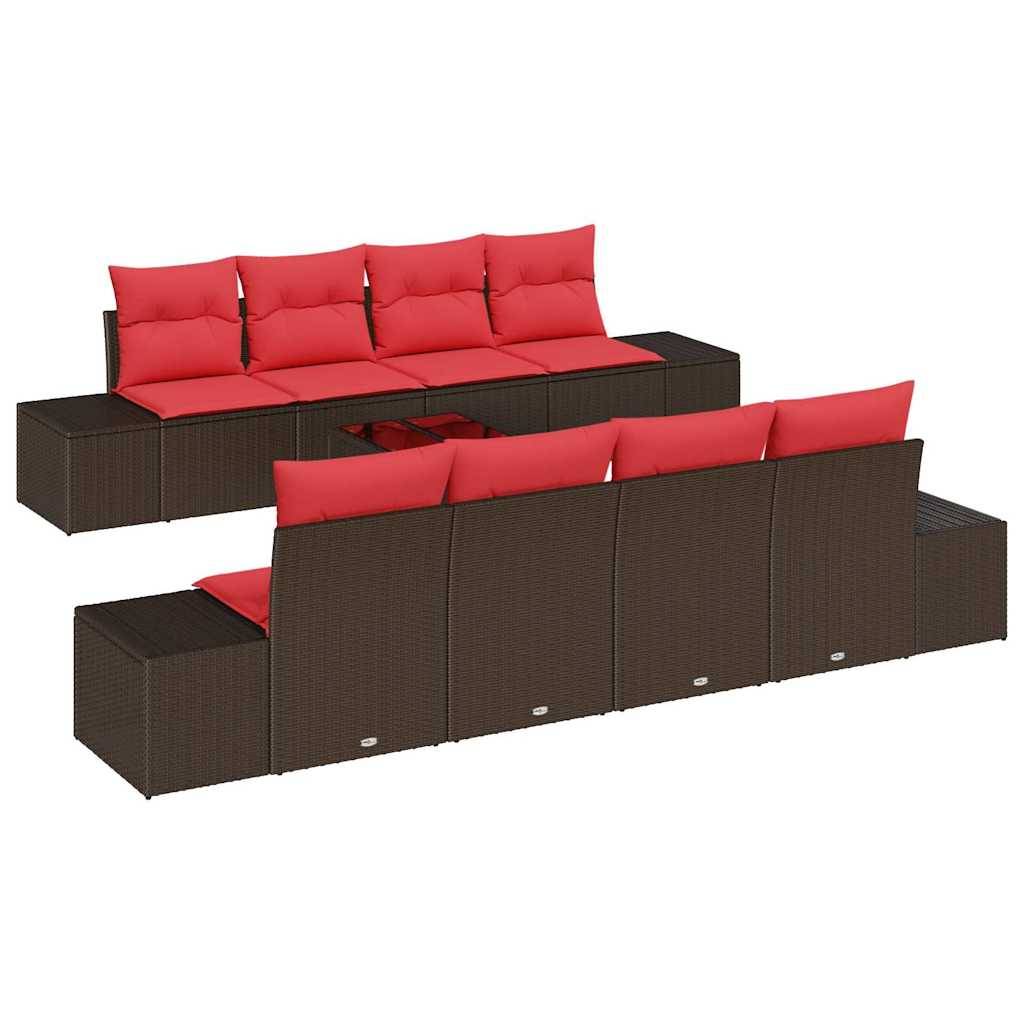 vidaXL Sofa Set mit Kissen 9 pcs Braun Poly Rattan