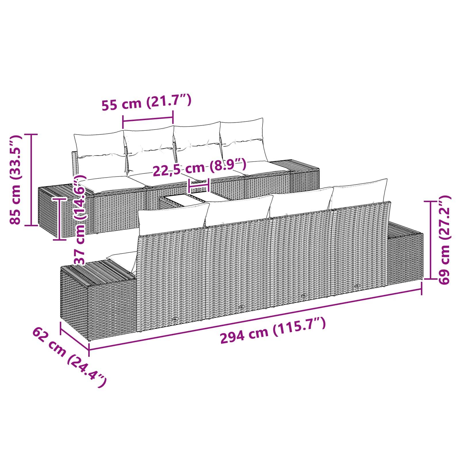 vidaXL Garten-Sofa-Set 9 stk. Beige und Rot Poly-Rattan