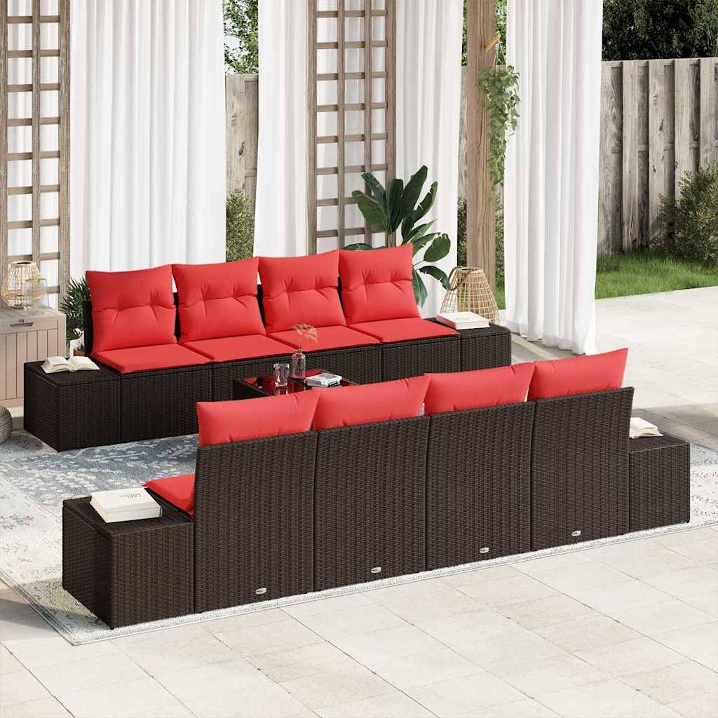 vidaXL Sofa Set mit Kissen 9 pcs Braun Poly Rattan