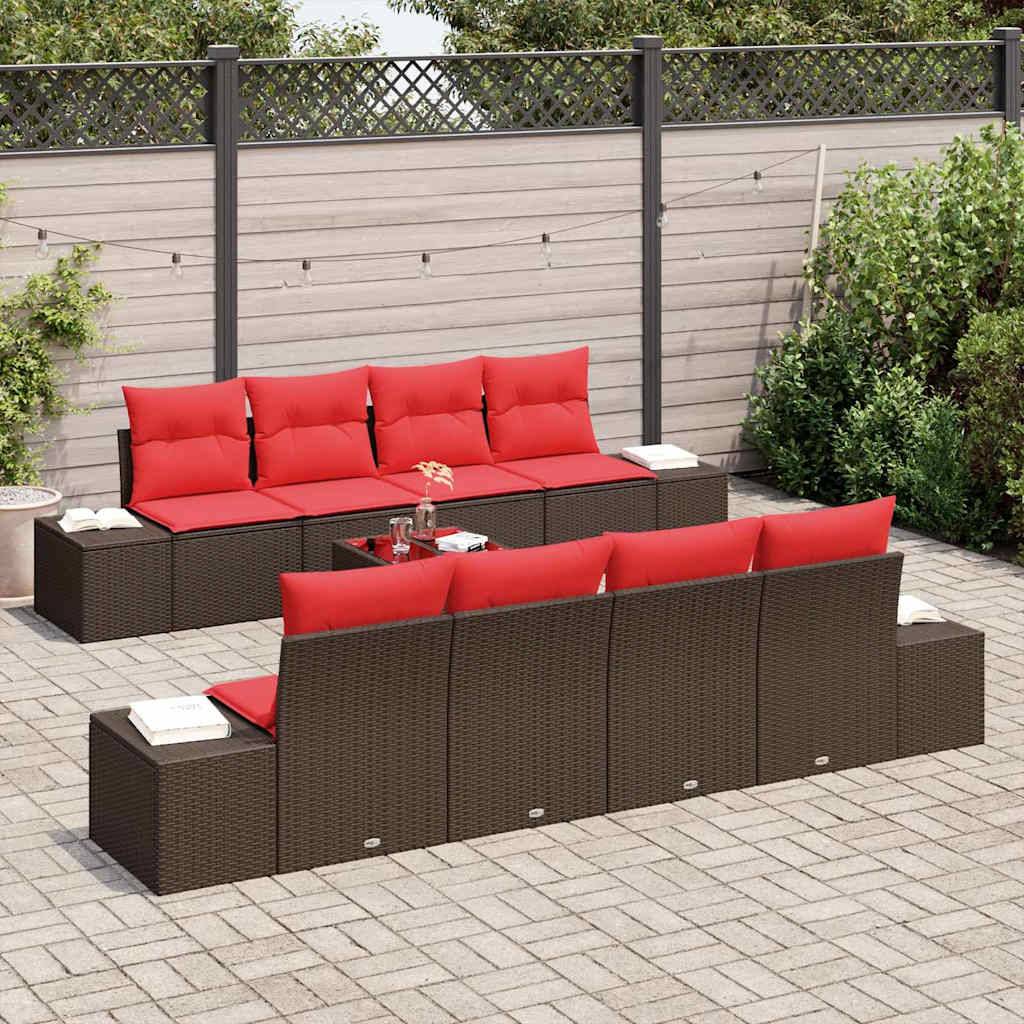 vidaXL Sofa Set mit Kissen 9 pcs Braun Poly Rattan