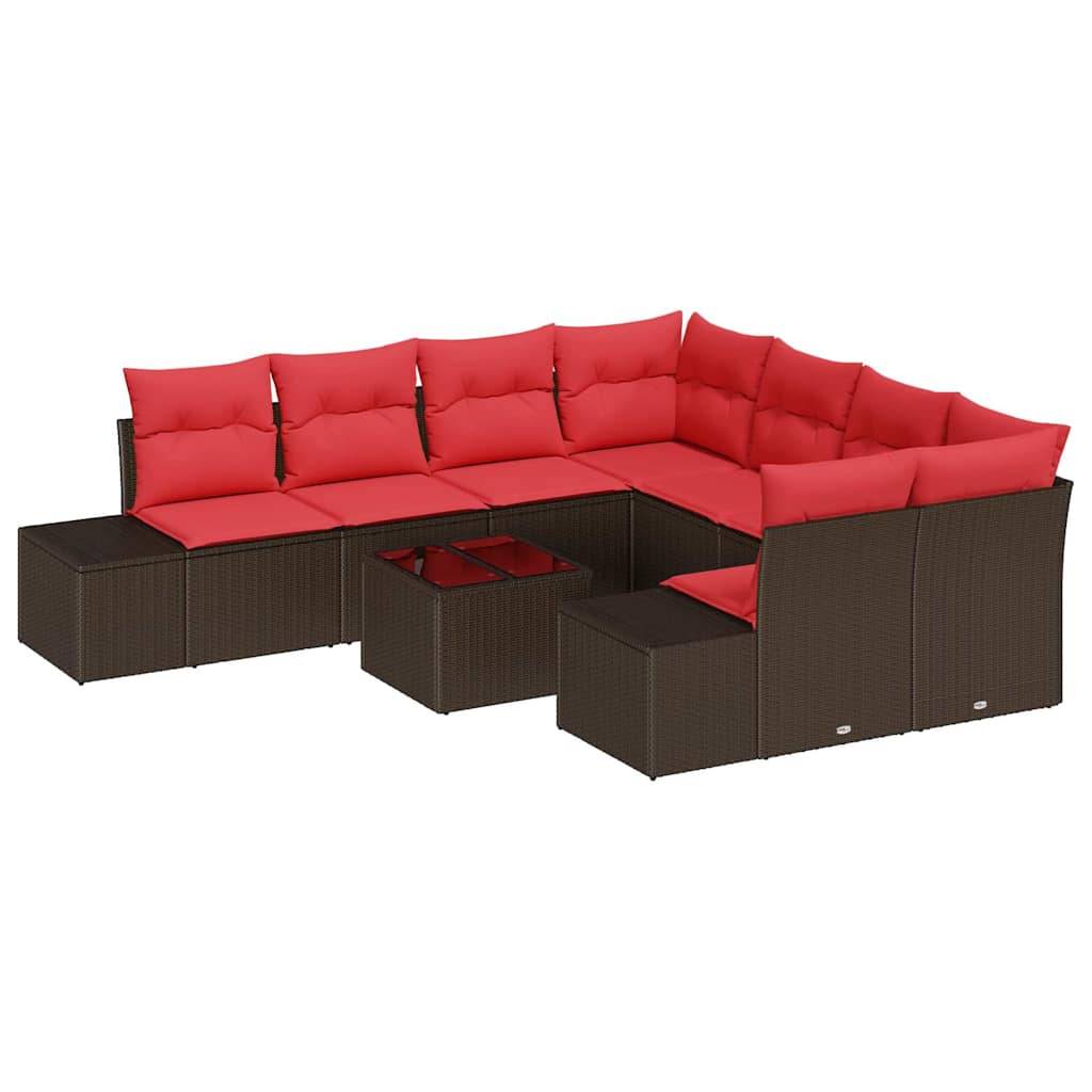 vidaXL Sofa Set mit Kissen 9 pcs Braun Poly Rattan