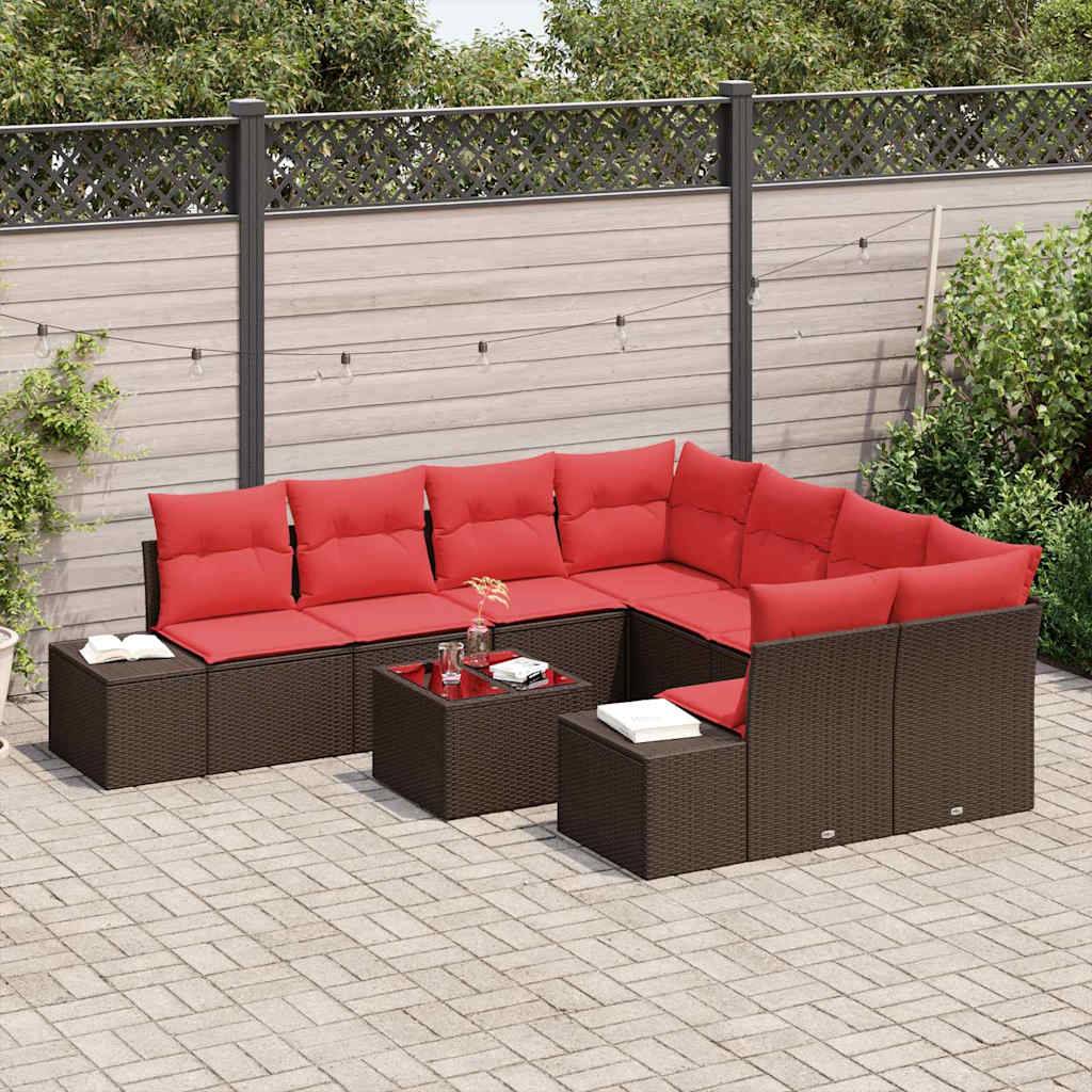 vidaXL Sofa Set mit Kissen 9 pcs Braun Poly Rattan