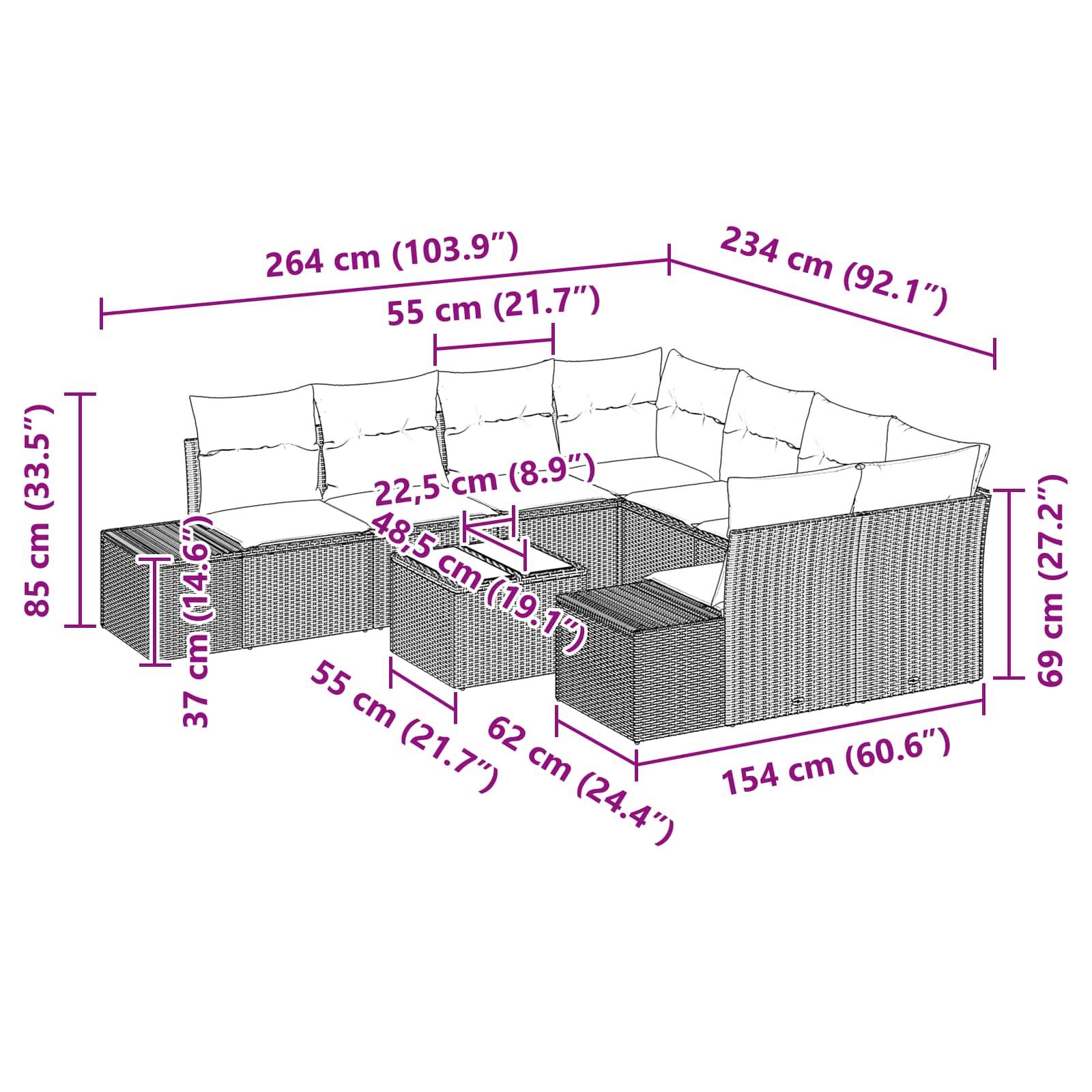 vidaXL Garten-Sofa-Set 9 stk. Schwarz und Türkis Poly-Rattan