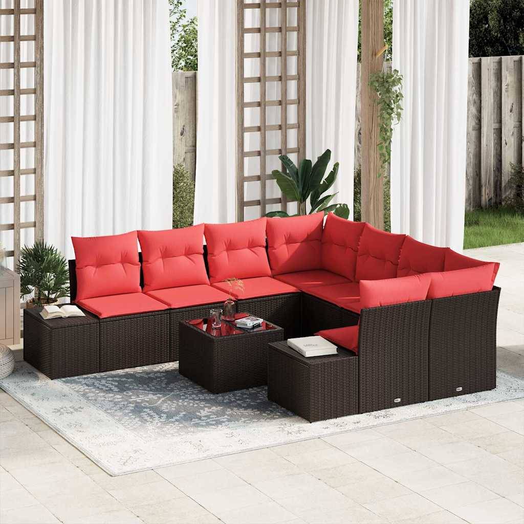 vidaXL Sofa Set mit Kissen 9 pcs Braun Poly Rattan