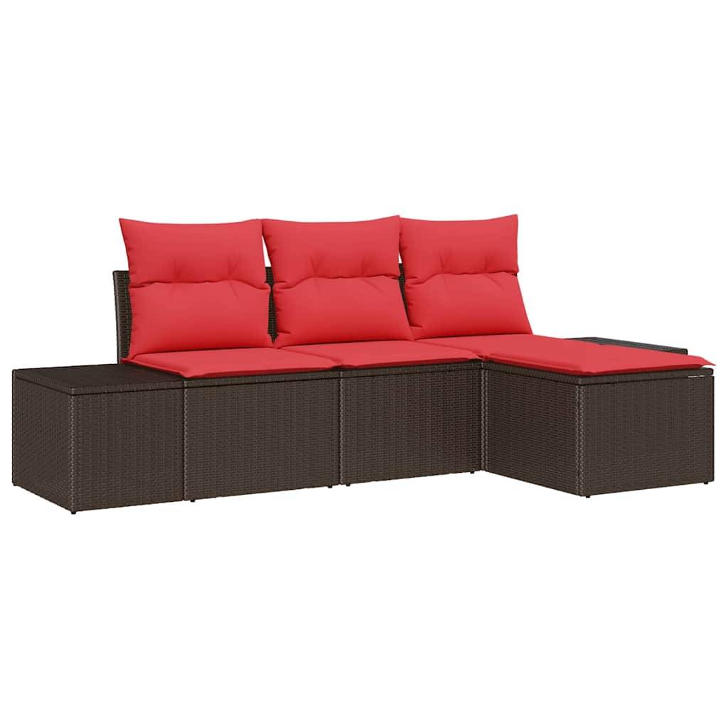 vidaXL Garten-Sofa-Set 4 stk. Braun und Rot Poly-Rattan