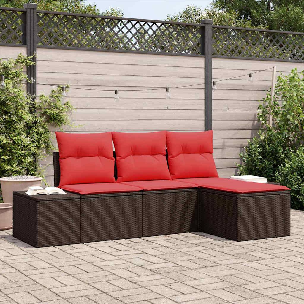 vidaXL Garten-Sofa-Set 4 stk. Braun und Rot Poly-Rattan