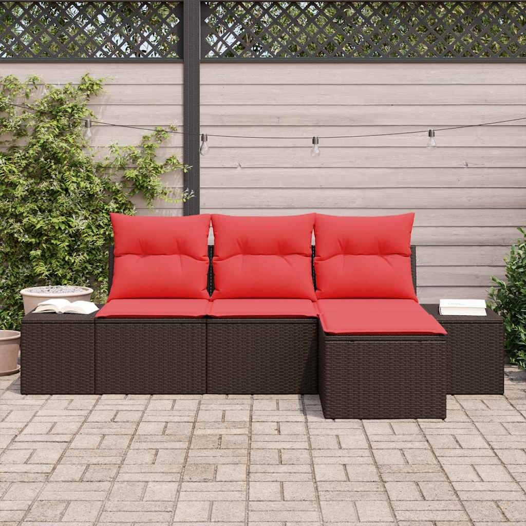 vidaXL Garten-Sofa-Set 4 stk. Braun und Rot Poly-Rattan