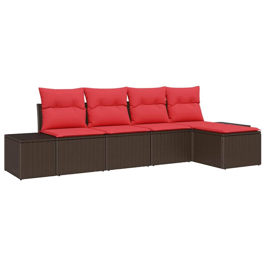 vidaXL Sofa Set mit Kissen 5 pcs Braun Poly Rattan