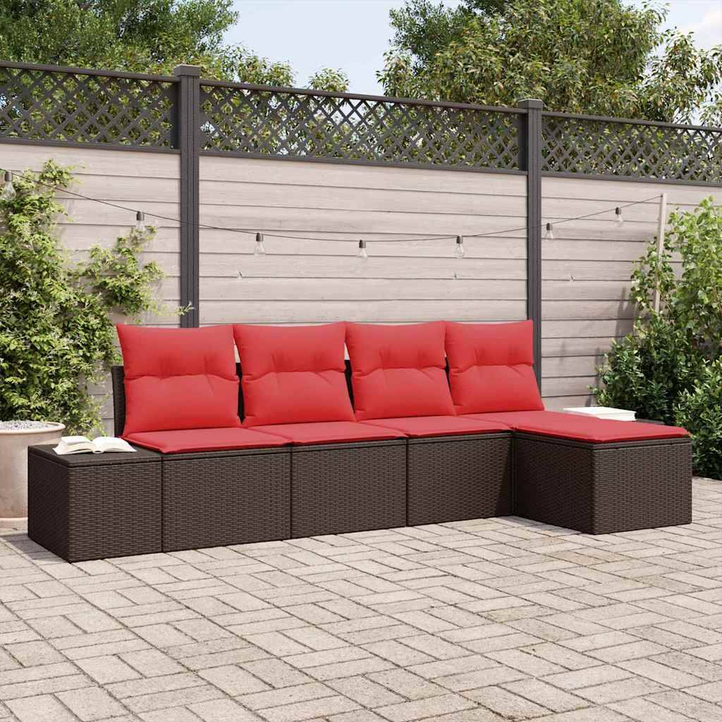 vidaXL Sofa Set mit Kissen 5 pcs Braun Poly Rattan