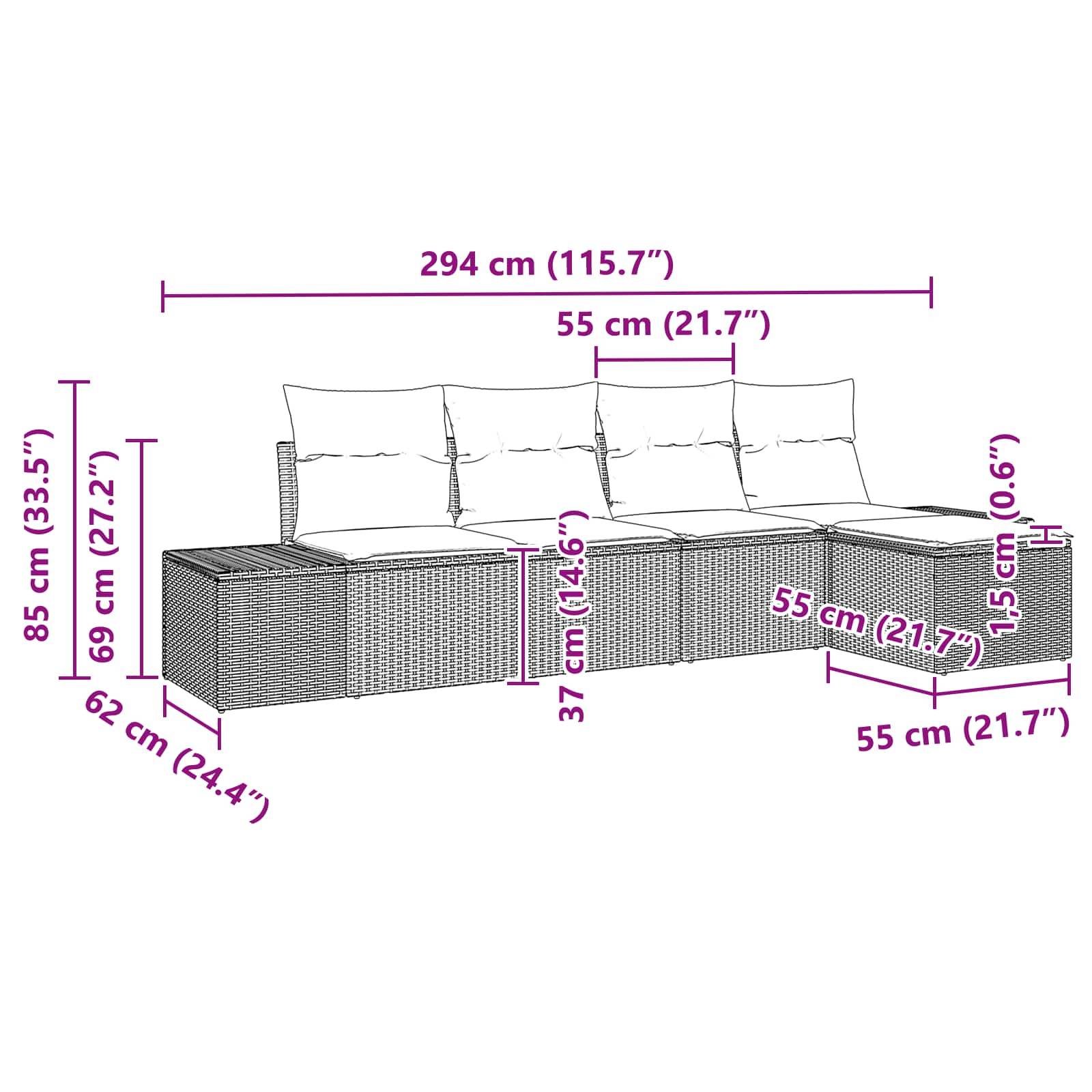 vidaXL Garten-Sofa-Set 5 stk. Schwarz und Türkis Poly-Rattan
