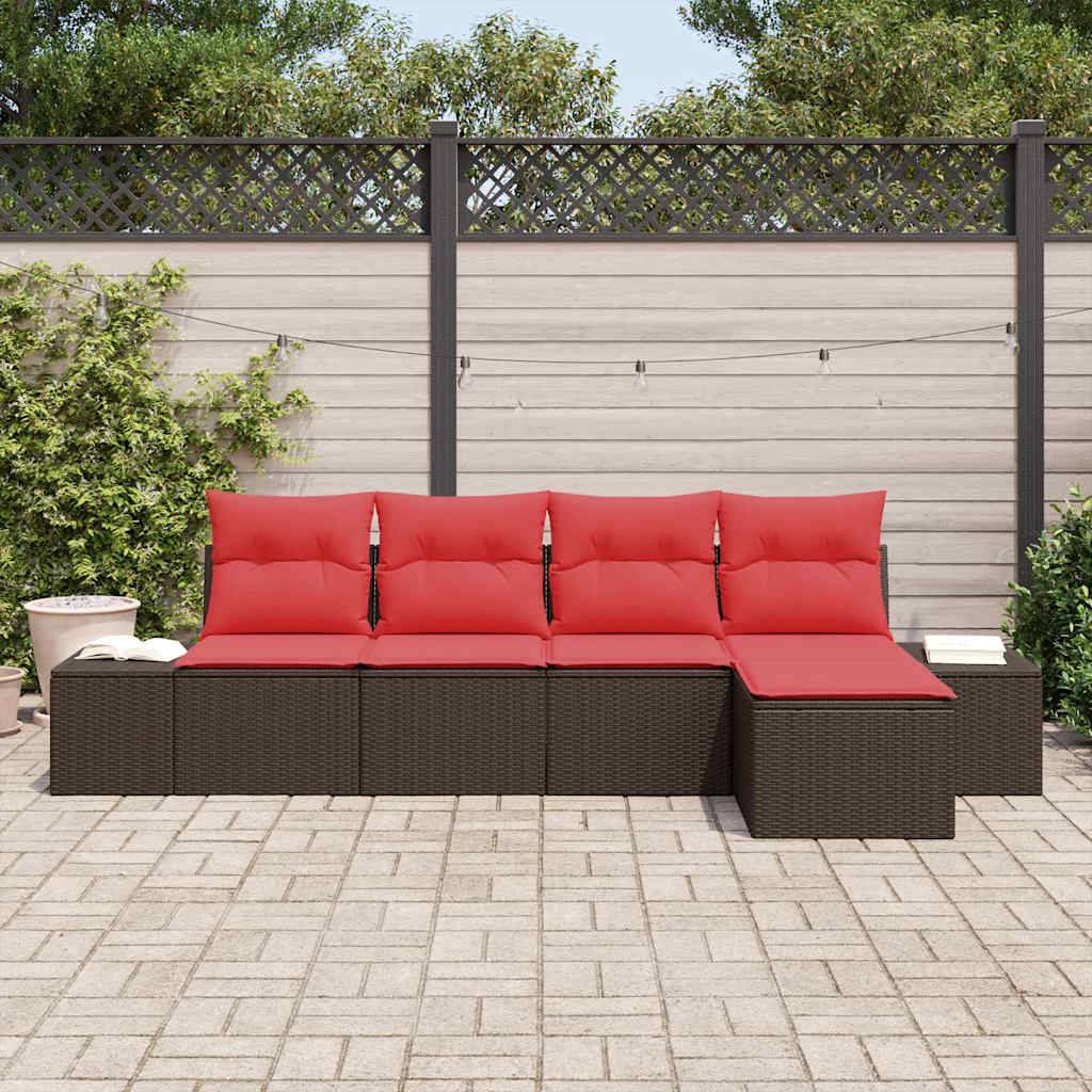 vidaXL Sofa Set mit Kissen 5 pcs Braun Poly Rattan