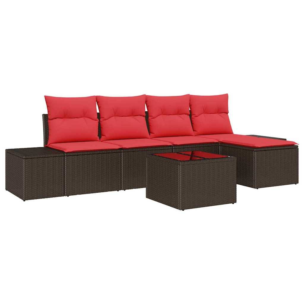 vidaXL Sofa Set mit Kissen 6 pcs Braun Poly Rattan