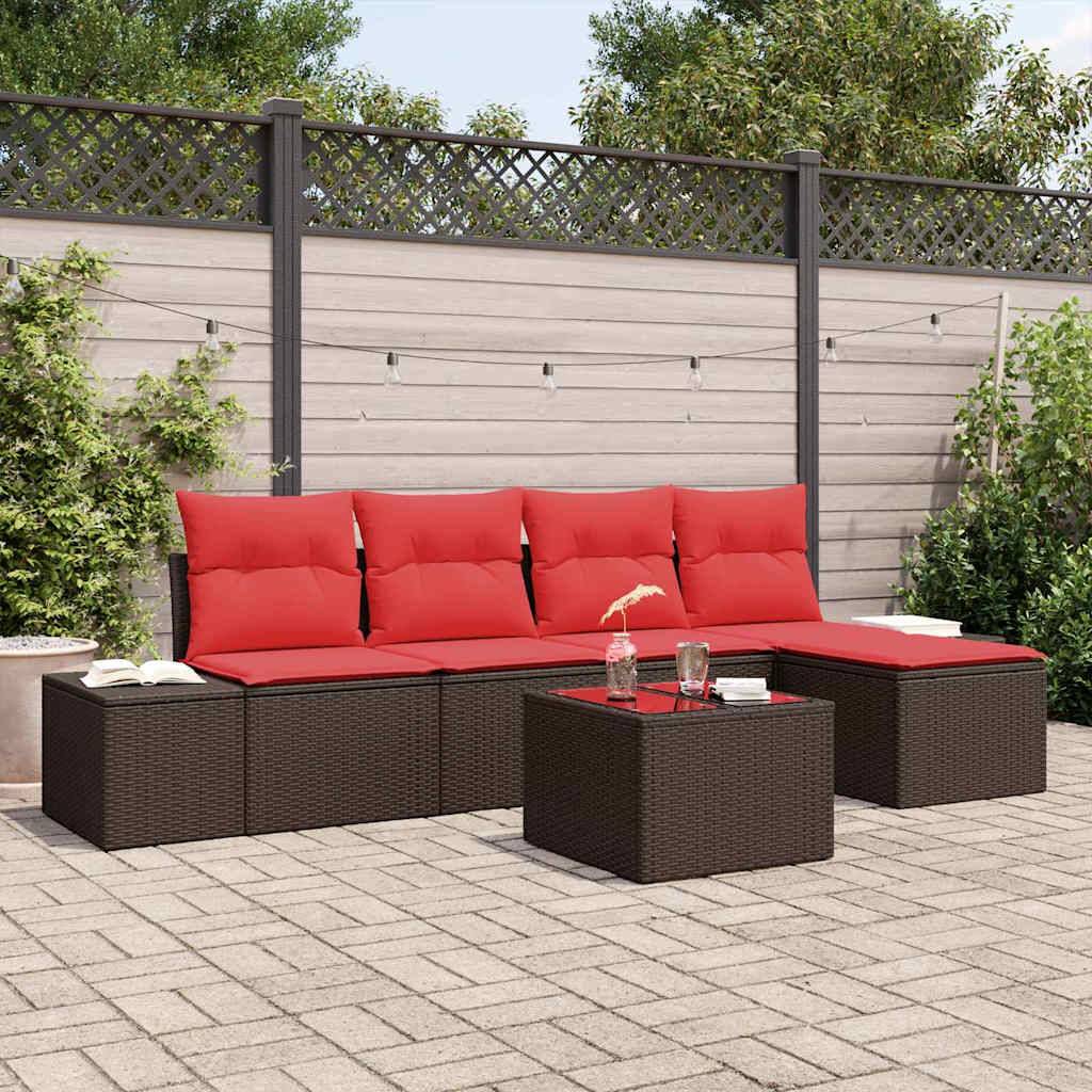 vidaXL Garten-Sofa-Set 5 stk. Braun und Rot Poly-Rattan