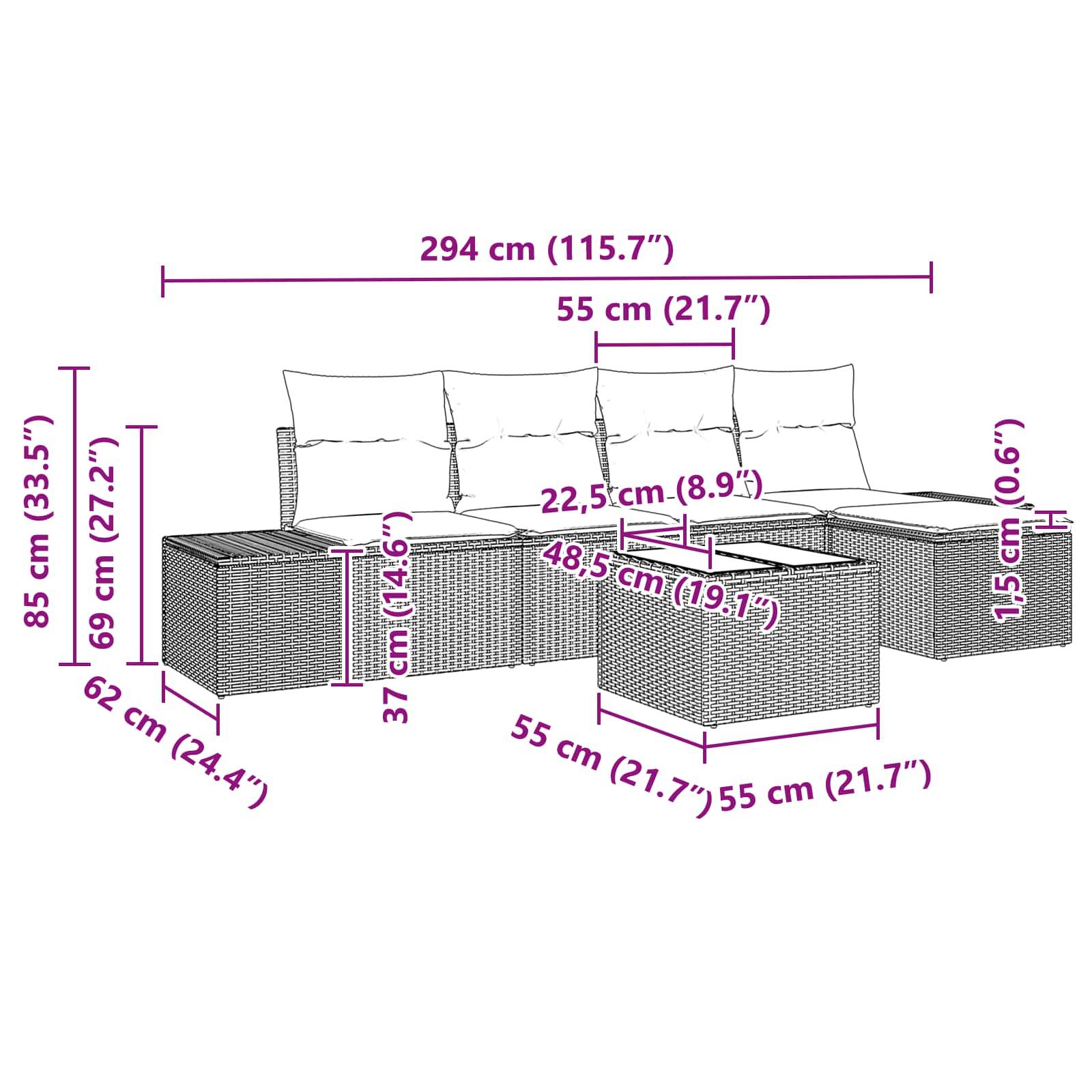 vidaXL Garten-Sofa-Set 5 stk. Schwarz und Türkis Poly-Rattan