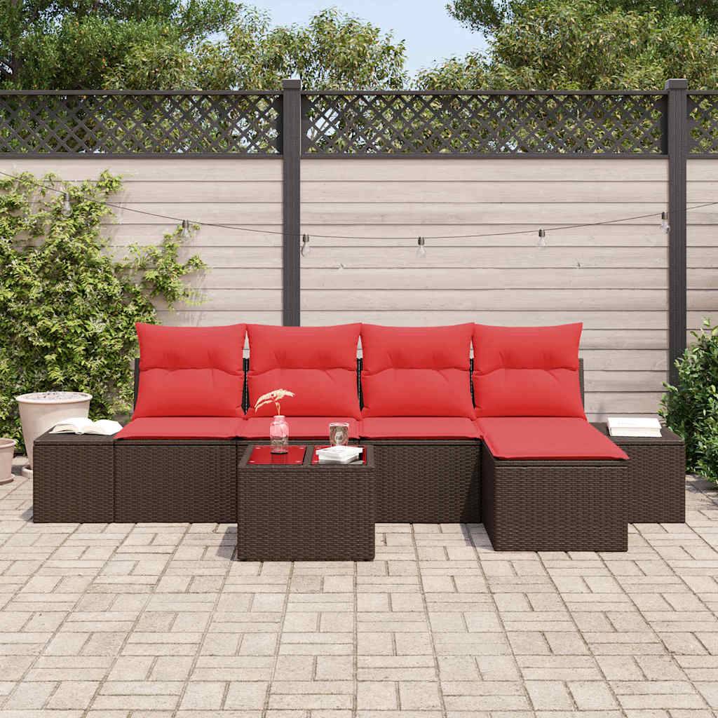 vidaXL Sofa Set mit Kissen 6 pcs Braun Poly Rattan