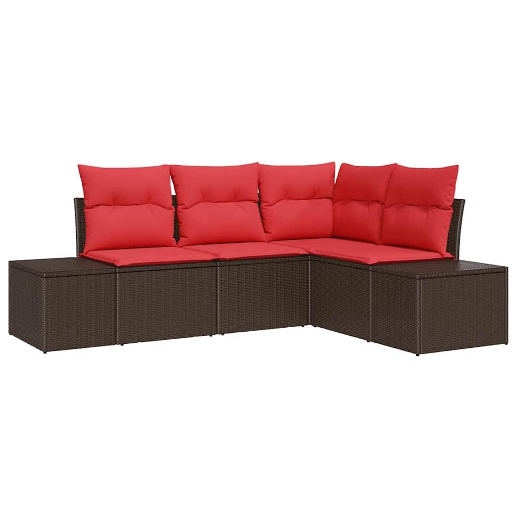 vidaXL Gartensofa-set 4 stk. Braun und Rot Poly-Rattan