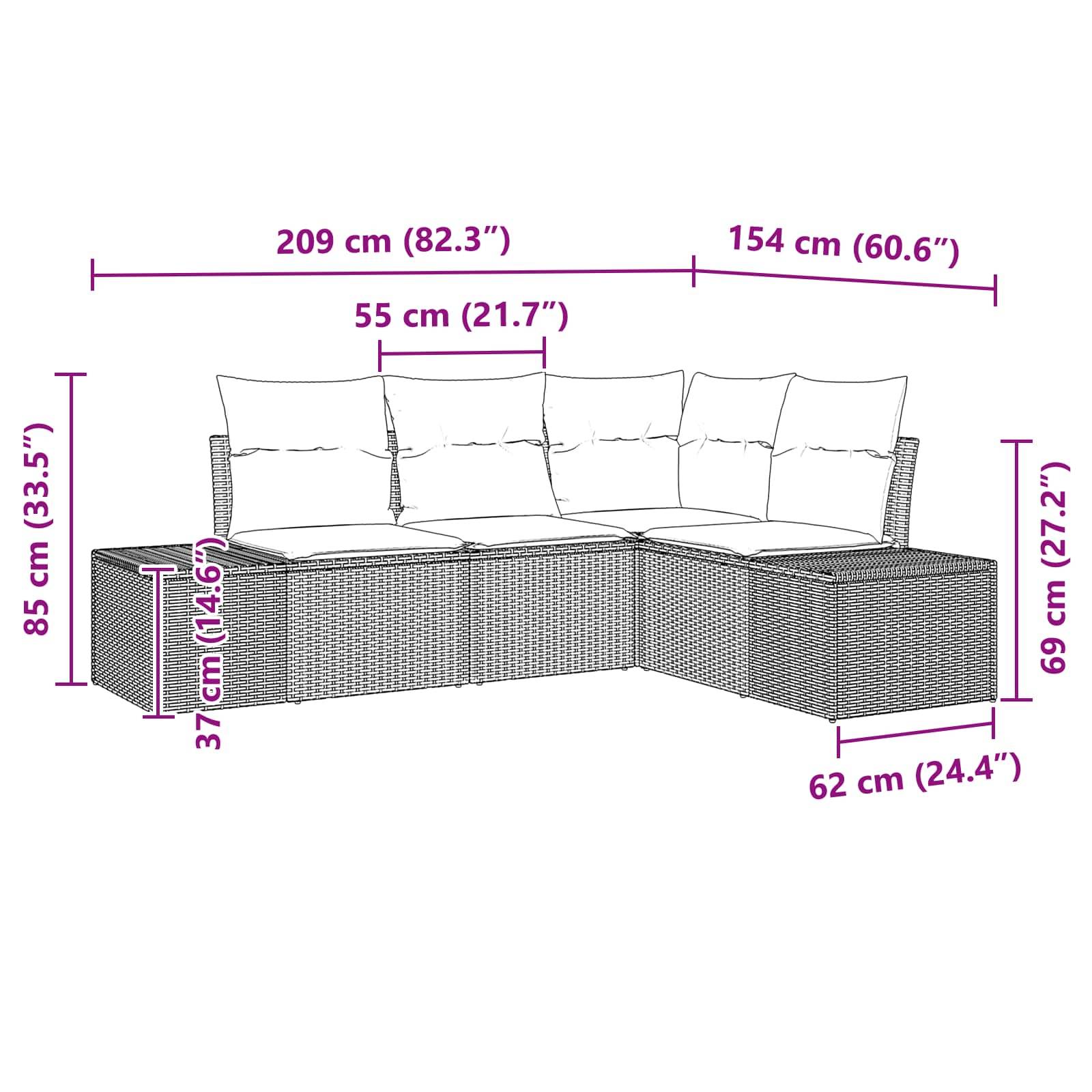 vidaXL Gartensofa-set 4 stk. Braun und Rot Poly-Rattan