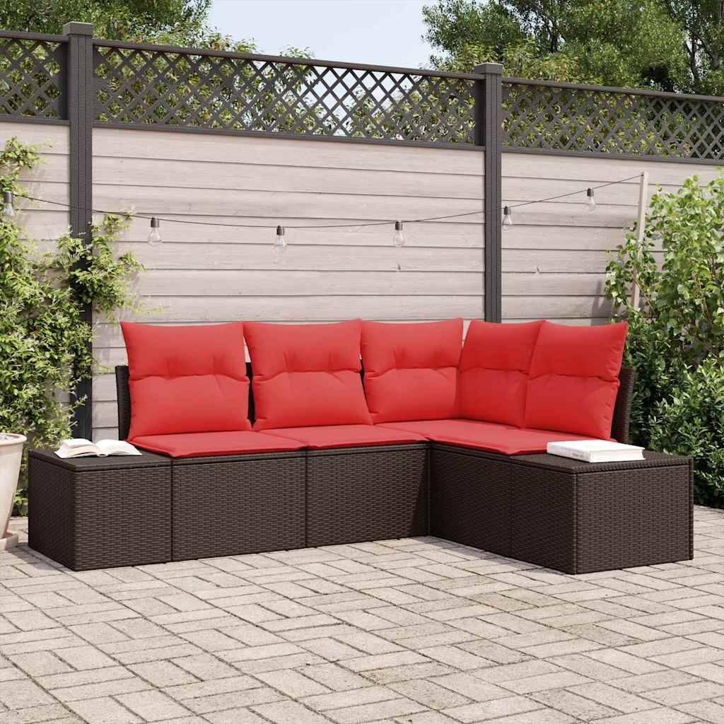 vidaXL Gartensofa-set 4 stk. Braun und Rot Poly-Rattan