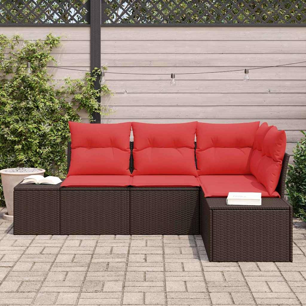vidaXL Gartensofa-set 4 stk. Braun und Rot Poly-Rattan