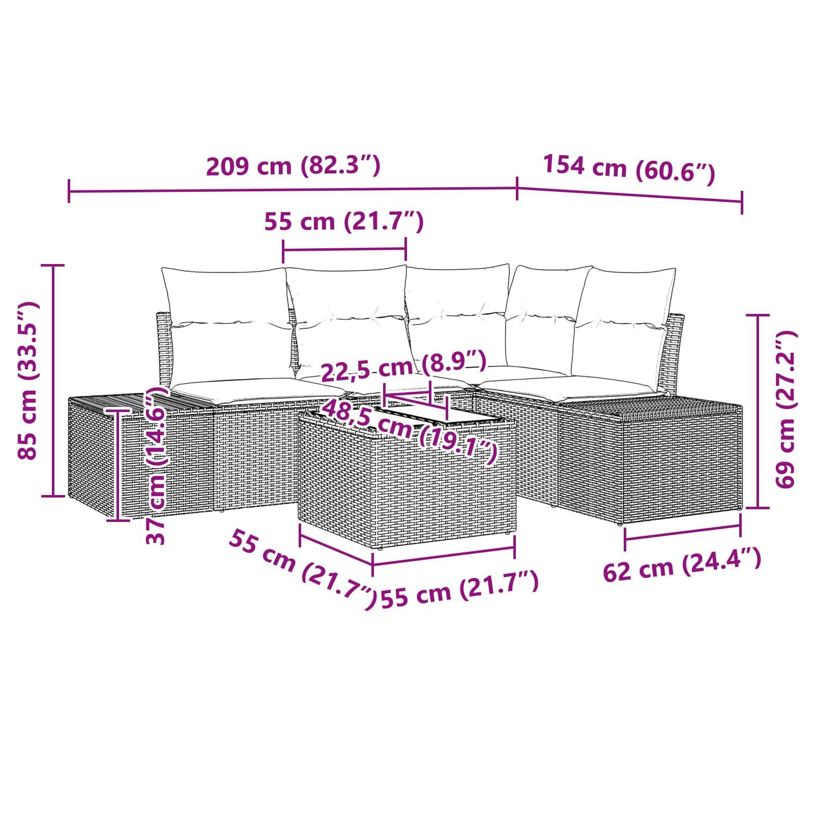 vidaXL Gartensofa-set 5 stk. Schwarz Poly-Rattan
