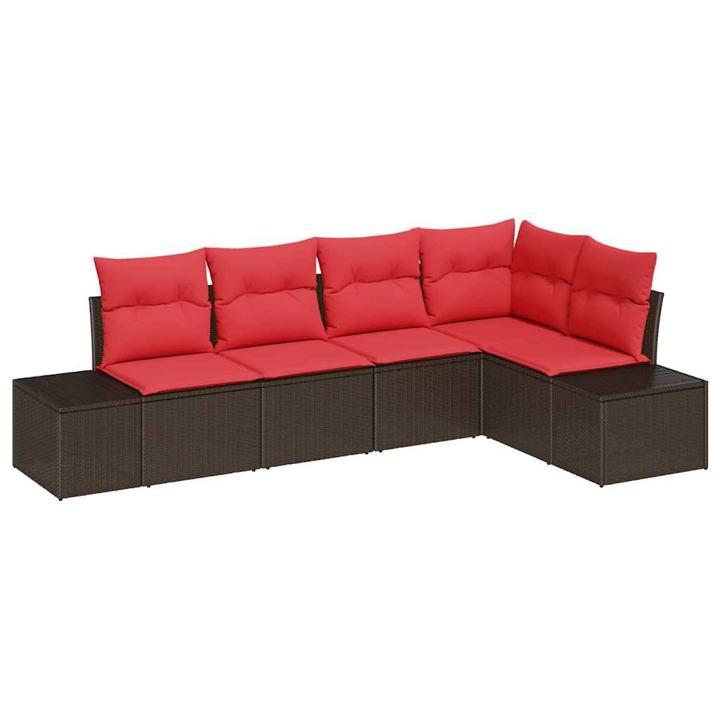 vidaXL Gartensofa-set mit Kissen 5 pcs Braun Poly-Rattan