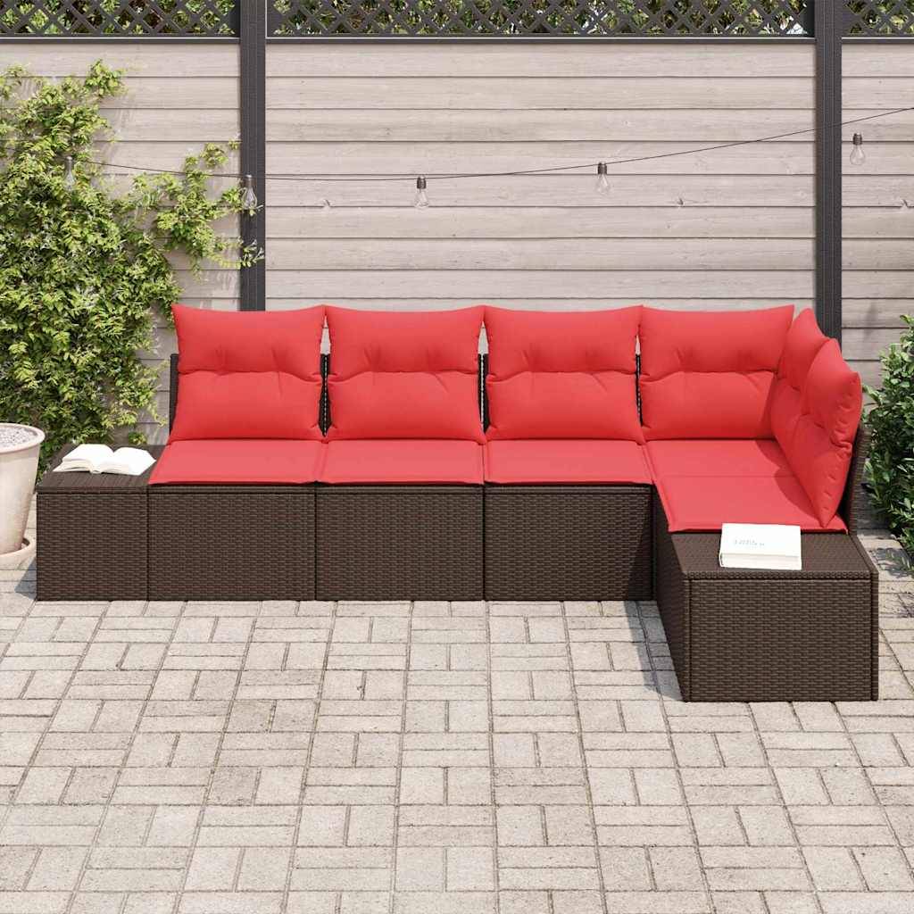 vidaXL Gartensofa-set mit Kissen 5 pcs Braun Poly-Rattan