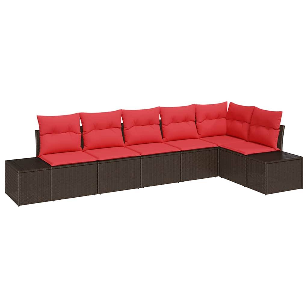 vidaXL Gartensofa-set mit Kissen 6 pcs Braun Poly-Rattan