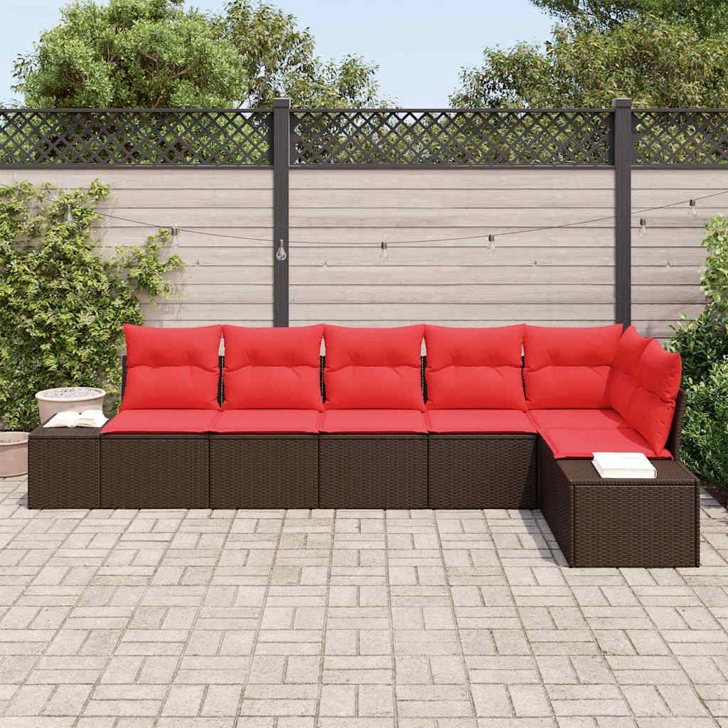 vidaXL Gartensofa-set mit Kissen 6 pcs Braun Poly-Rattan