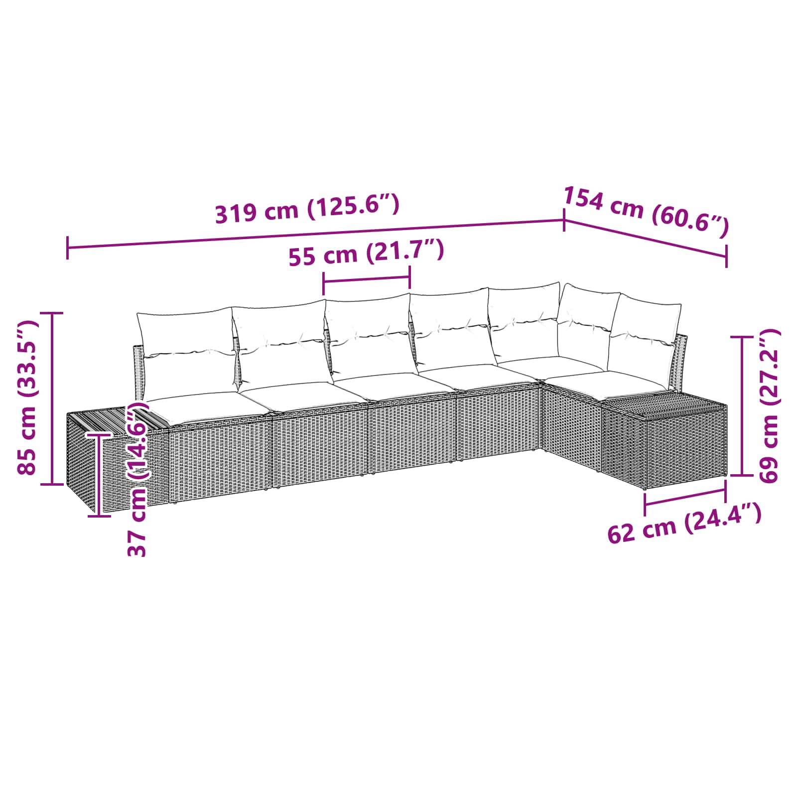 vidaXL Gartensofa-set mit Kissen 6 pcs Braun Poly-Rattan