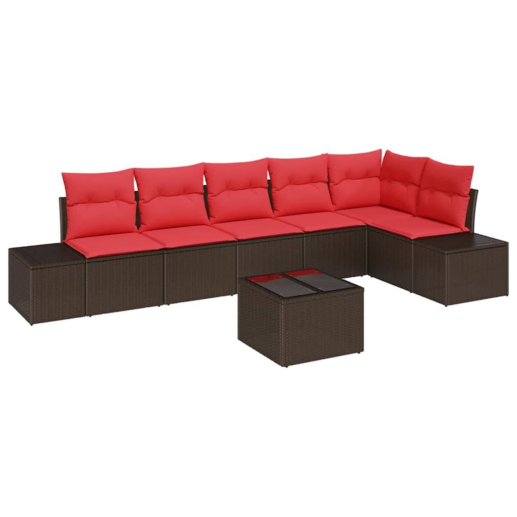 vidaXL Gartensofa-set mit Kissen 7 pcs Braun Poly-Rattan