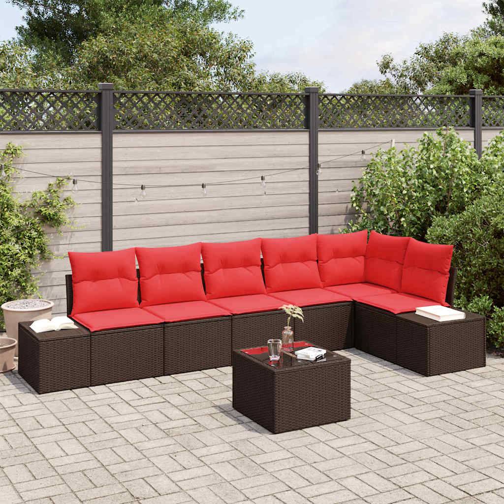 vidaXL Gartensofa-set mit Kissen 7 pcs Braun Poly-Rattan