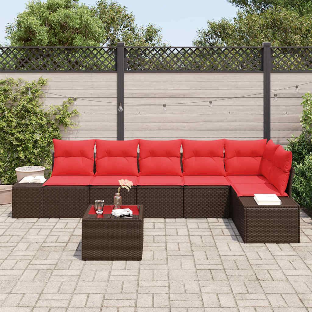 vidaXL Gartensofa-set mit Kissen 7 pcs Braun Poly-Rattan