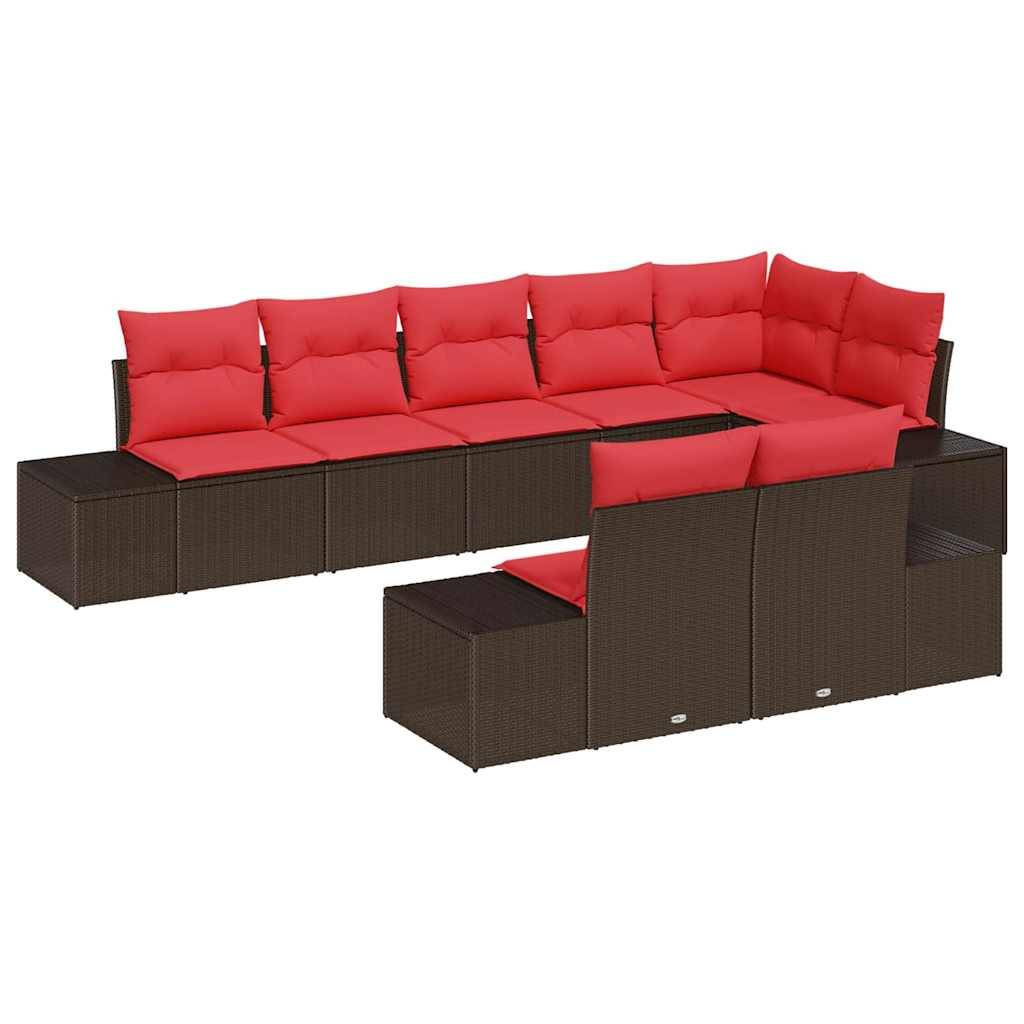 vidaXL Gartensofa-set 8 stk. Braun und Rot Poly Rattan