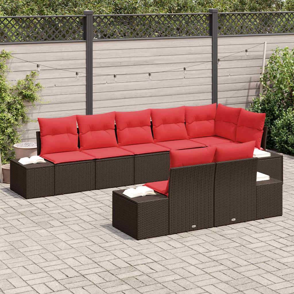 vidaXL Gartensofa-set 8 stk. Braun und Rot Poly Rattan