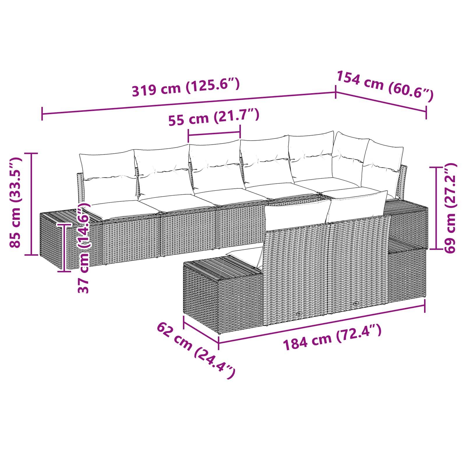 vidaXL Gartensofa-set 8 stk. Schwarz und Türkis Poly Rattan