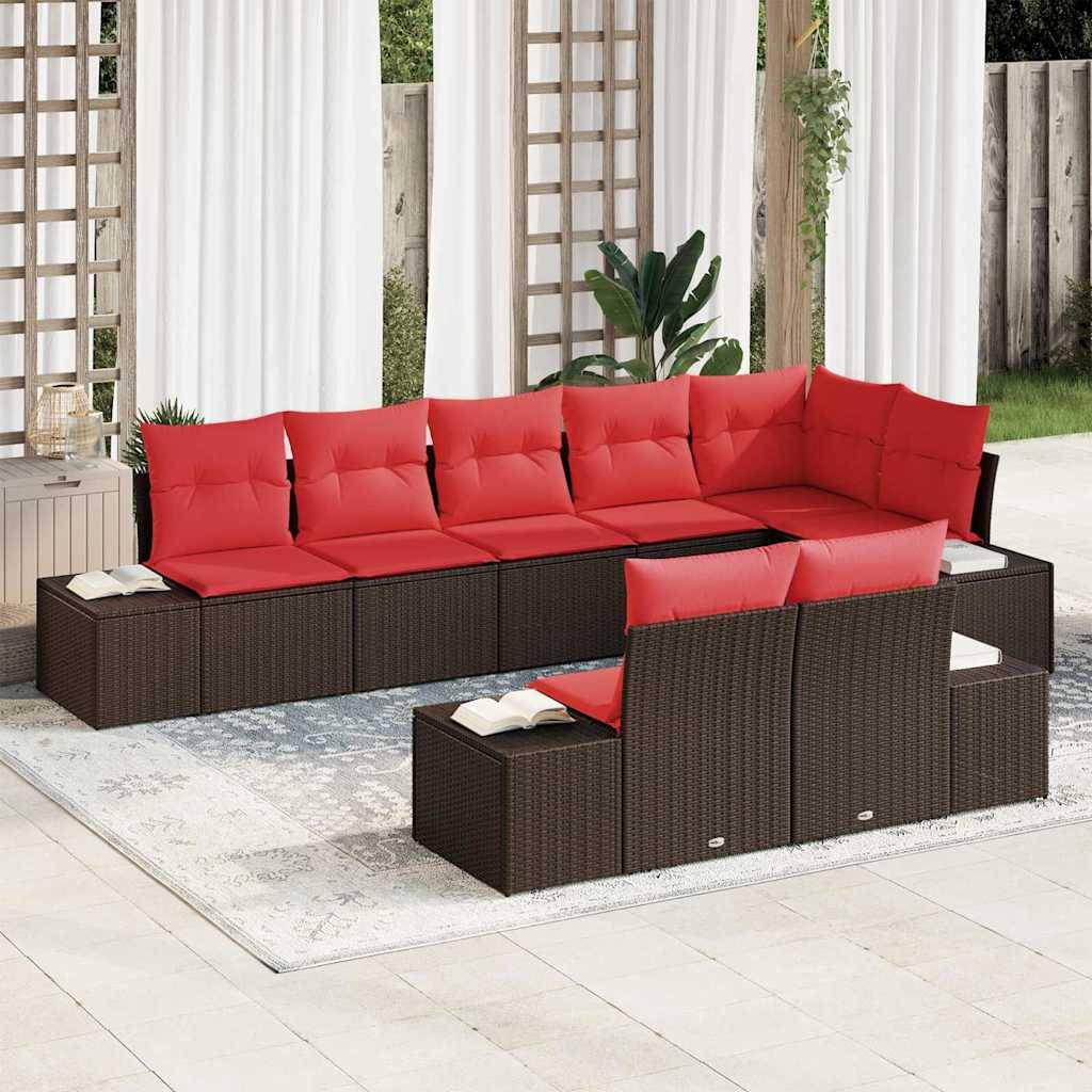 vidaXL Gartensofa-set 8 stk. Braun und Rot Poly Rattan