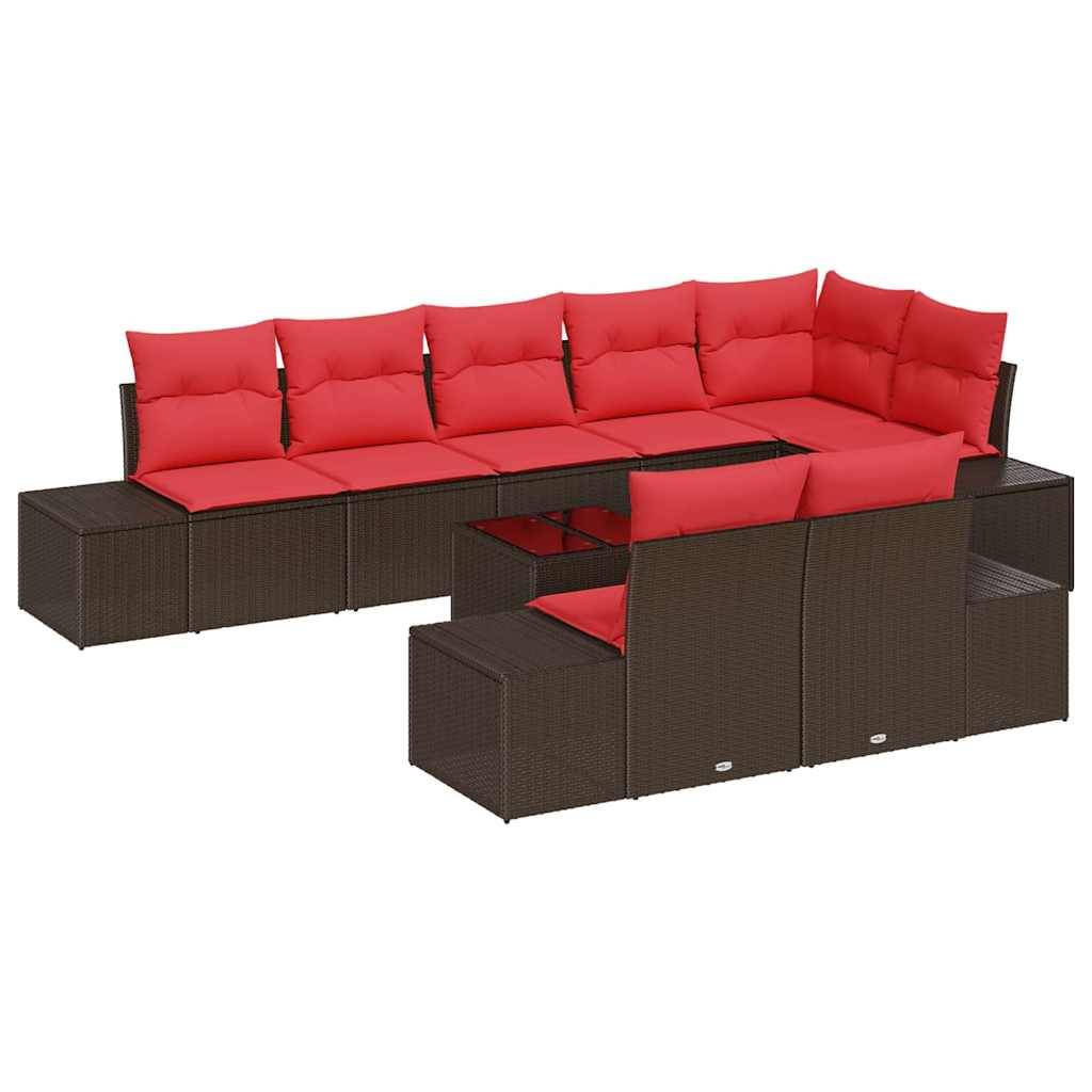 vidaXL Gartensofa-set mit Kissen 9 pcs Braun Poly-Rattan