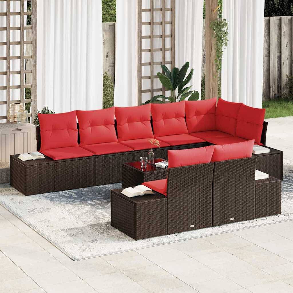 vidaXL Gartensofa-set mit Kissen 9 pcs Braun Poly-Rattan
