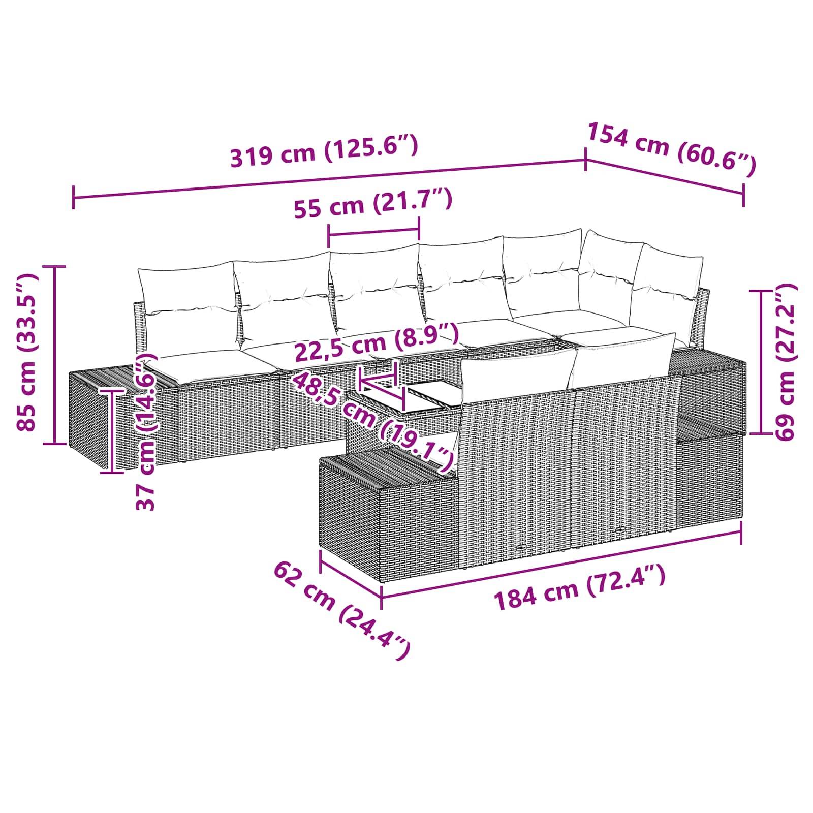 vidaXL Gartensofa-set mit Speicher Schwarz und Türkis Poly Rattan