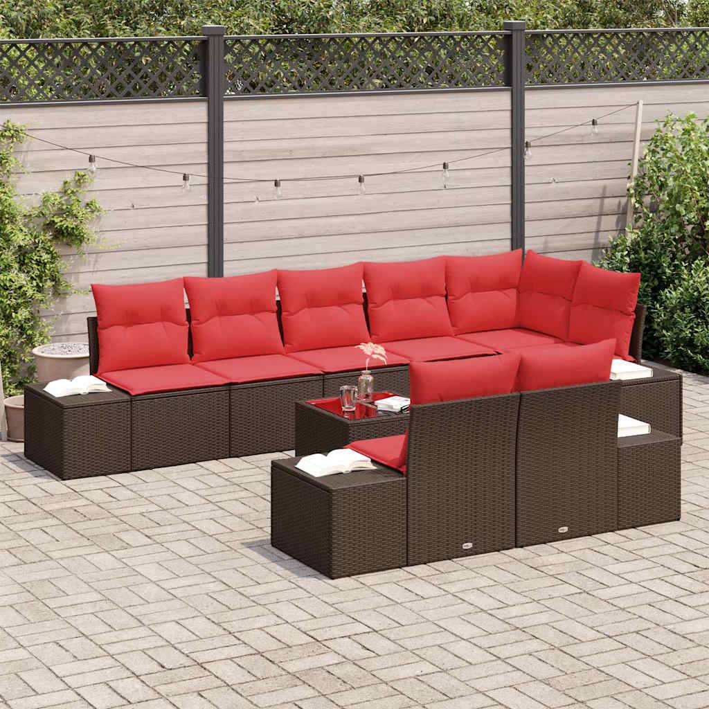 vidaXL Gartensofa-set mit Kissen 9 pcs Braun Poly-Rattan