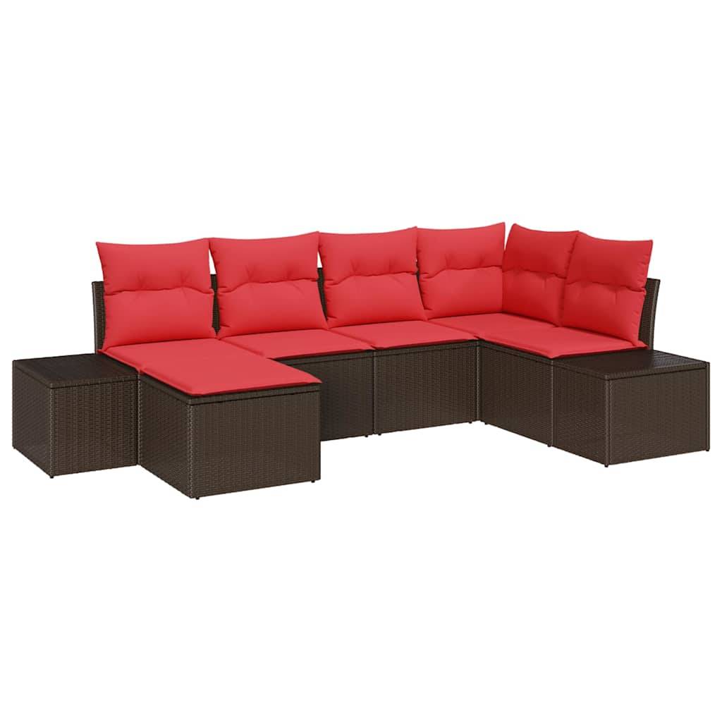 vidaXL Garten-Sofa-Set 6 stk. Braun und Rot Poly-Rattan