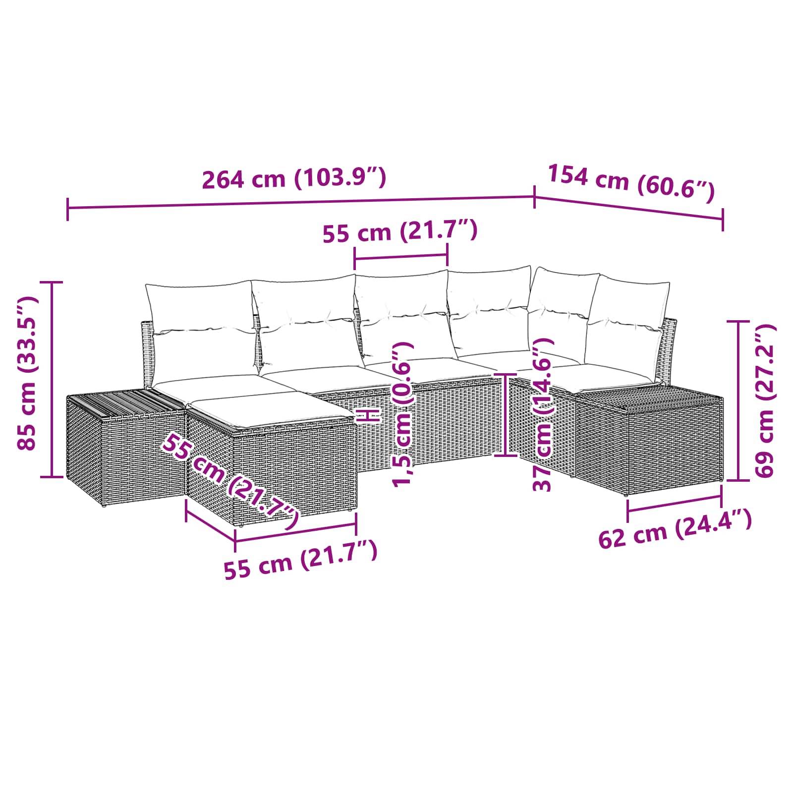 vidaXL Garten-Sofa-Set 6 stk. Braun und Rot Poly-Rattan