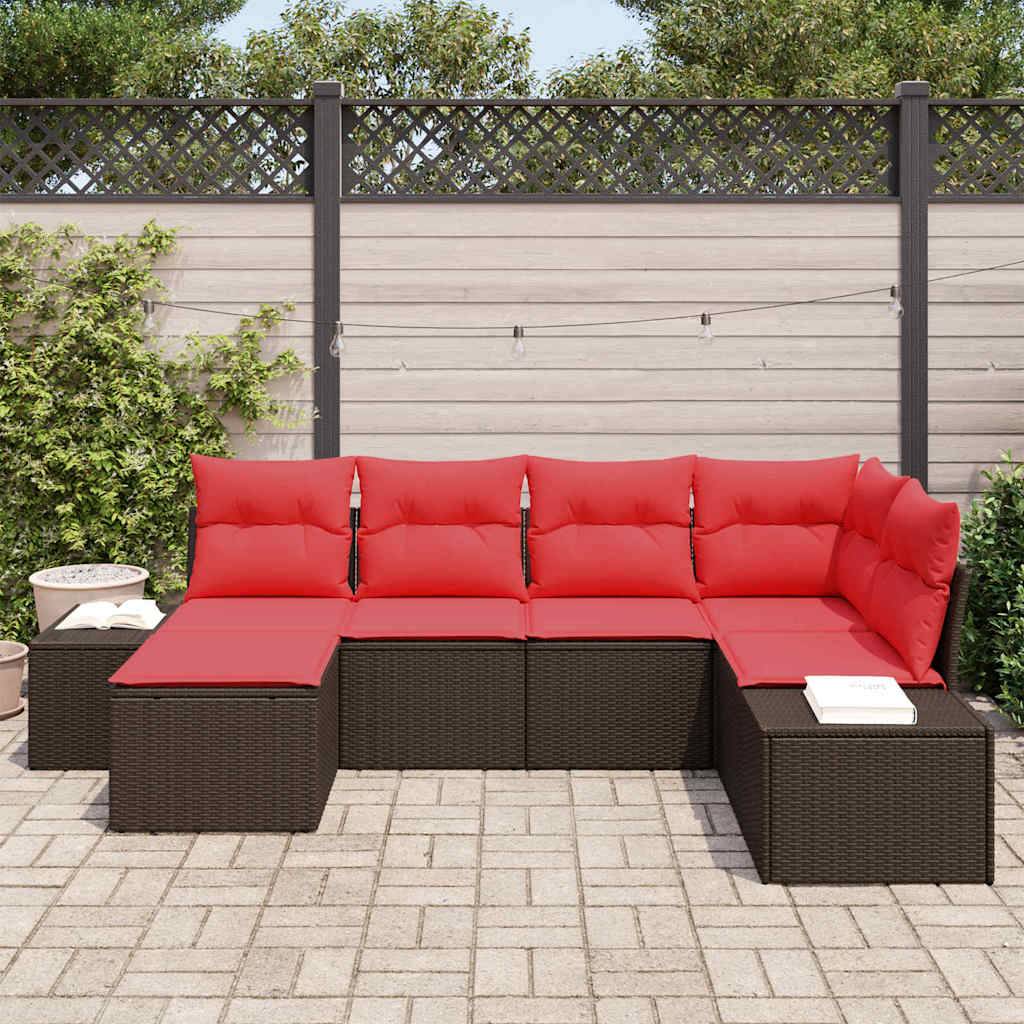 vidaXL Gartensofa-set mit Kissen 6 pcs Braun Poly-Rattan