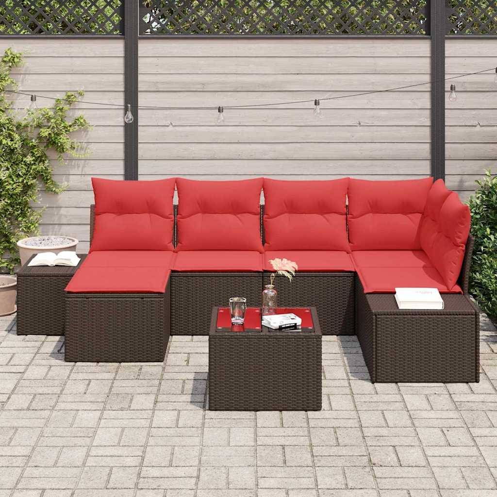 vidaXL Garten-Sofa-Set 6 stk. Braun und Rot Poly-Rattan